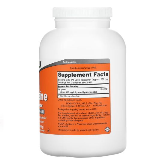 L-Lysine Pure Powder, 454g, NOW Foods - Vitax.ro