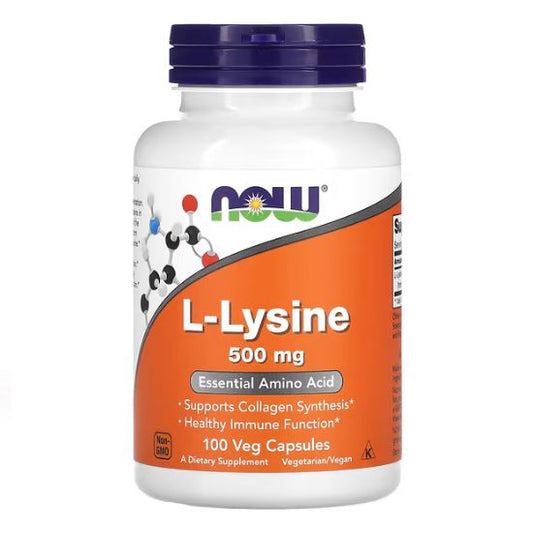 L-Lysine, 500mg, 100 vcaps, NOW Foods - Vitax.ro