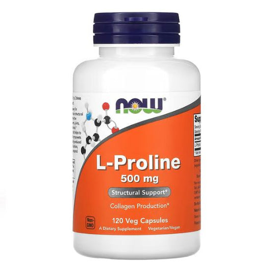 L-Proline, 500mg, 120 vcaps, NOW Foods - Vitax.ro
