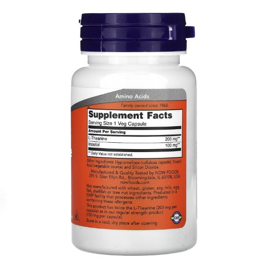 Double Strength L-Theanine, 200mg, 60 vcaps, NOW Foods - Vitax.ro