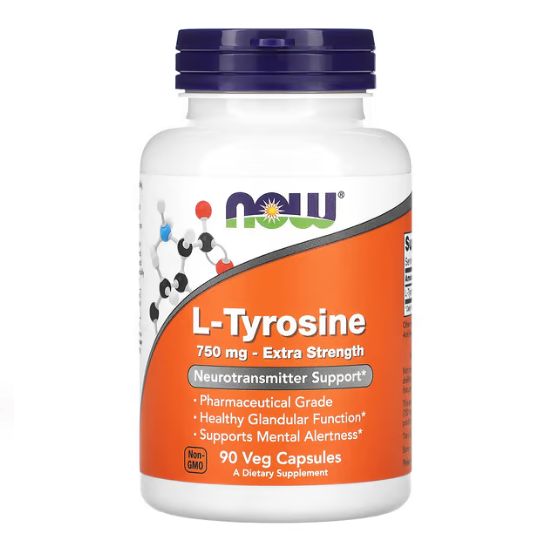 L-Tyrosine, Extra Strength 750mg, 90 vcaps, NOW Foods - Vitax.ro