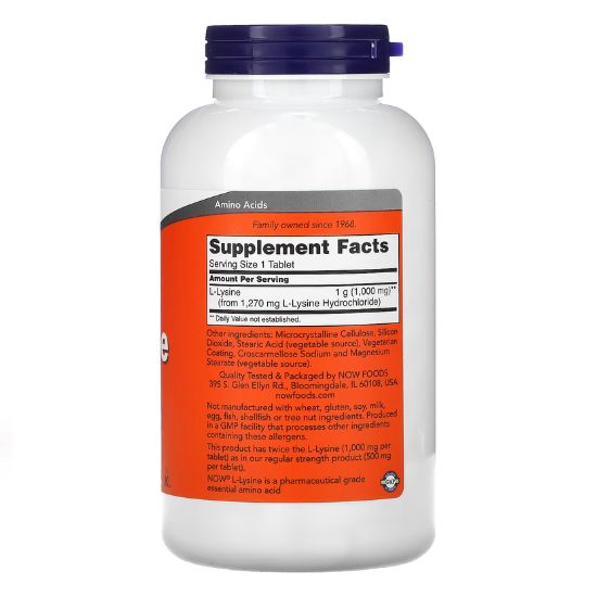 L-Lysine, 1000mg, 250 tabs, NOW Foods - Vitax.ro
