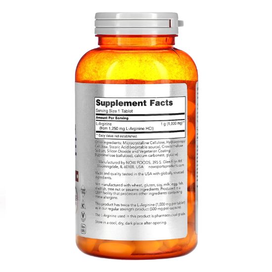 L-Arginine, 1000mg, 180 tablets, NOW Foods - Vitax.ro