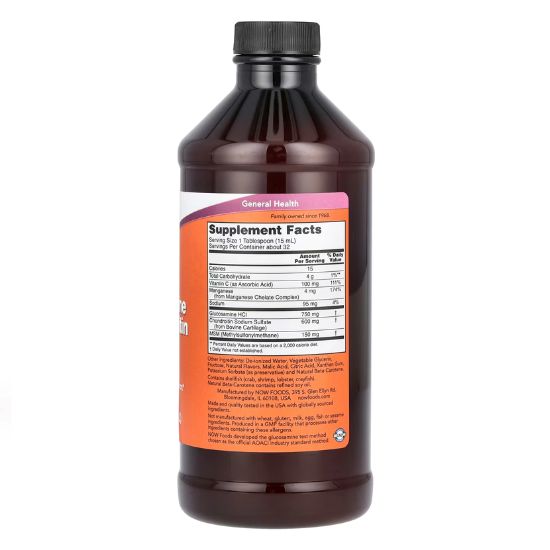 Glucosamine & Chondroitin with MSM Liquid, 473ml, NOW Foods - Vitax.ro