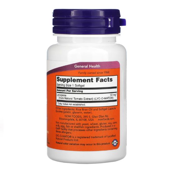 Lycopene, 10mg, 60 softgels, NOW Foods - Vitax.ro