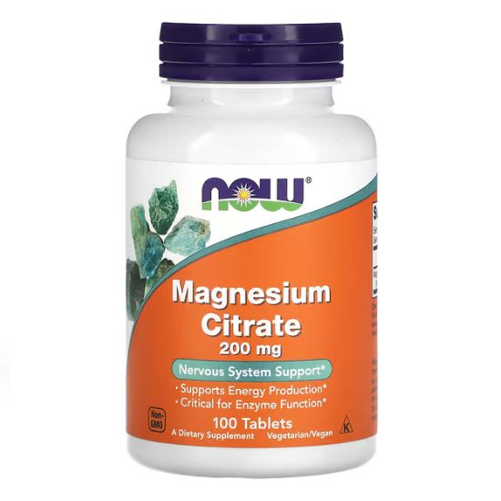 Magnesium Citrate, 200mg, 100 tablets, NOW Foods - Vitax.ro