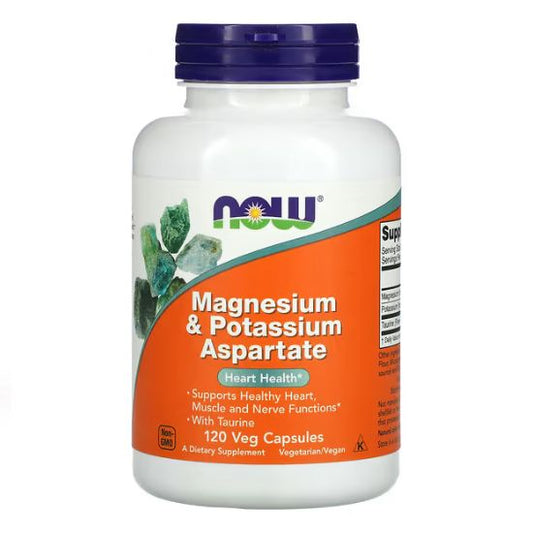Magnesium & Potassium Aspartate with Taurine, 120 vcaps, NOW Foods - Vitax.ro