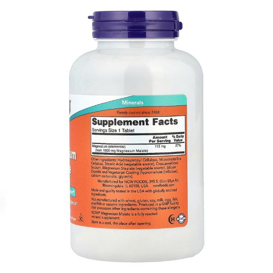 Malat de Magneziu 1000mg, 180 Tablete, NOW Foods - Vitax.ro