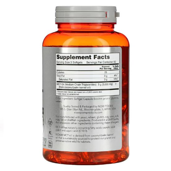 MCT Oil, 1000mg, 150 softgels, NOW Foods - Vitax.ro