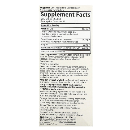 Herbals Menopause + Hair Growth, 30 vegan softgels, Garden of Life - Vitax.ro