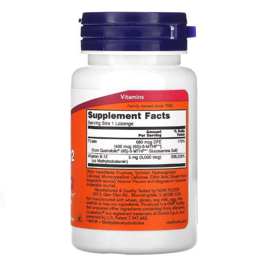 Methyl B-12 with Folic Acid, 5000mcg, 60 lozenges, NOW Foods - Vitax.ro