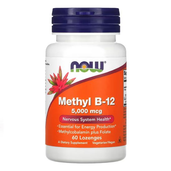 Methyl B-12 with Folic Acid, 5000mcg, 60 lozenges, NOW Foods - Vitax.ro