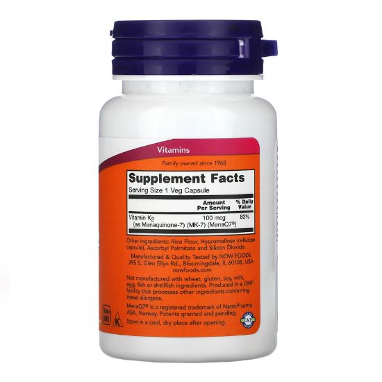 MK-7 Vitamin K-2, 100mcg, 60 vcaps, NOW Foods - Vitax.ro
