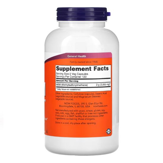 MSM Methylsulphonylmethane, 1000mg, 240 vcaps, NOW Foods - Vitax.ro
