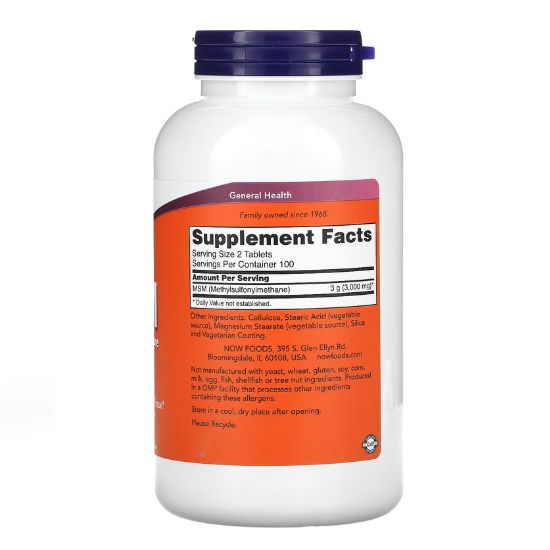 MSM Methylsulphonylmethane, 1500mg, 200 tabs, NOW Foods