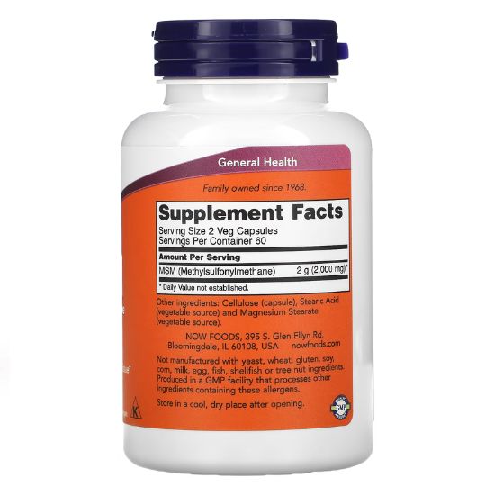 MSM Methylsulphonylmethane, 1000mg, 120 vcaps, NOW Foods