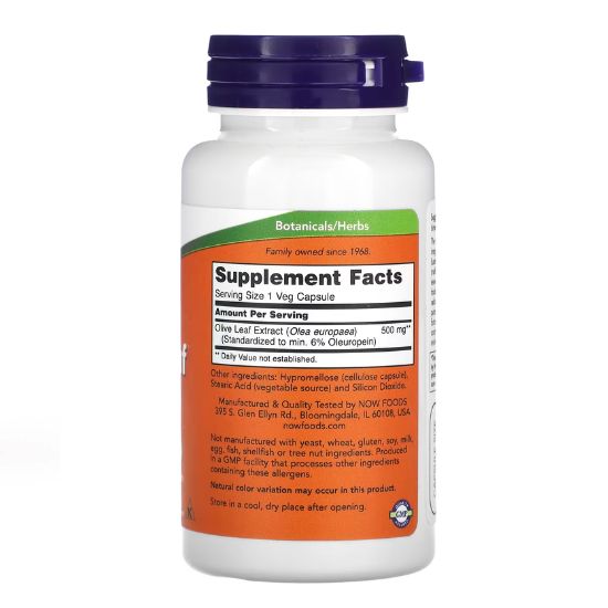 Olive Leaf Extract, 500mg, 60 vcaps, NOW Foods - Vitax.ro