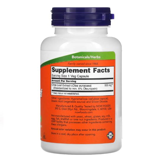 Olive Leaf Extract, 500mg, 120 vcaps, NOW Foods - Vitax.ro