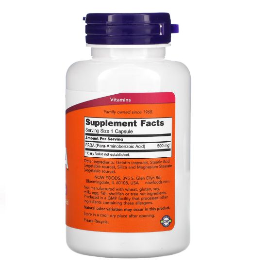 PABA, 500mg, 100 caps, NOW Foods - Vitax.ro