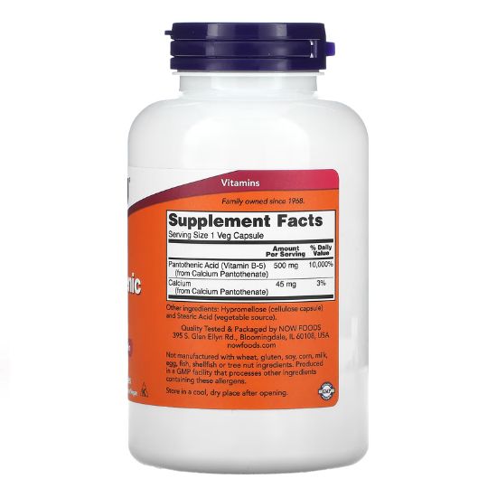 Pantothenic Acid, 500mg, 250 caps, NOW Foods - Vitax.ro