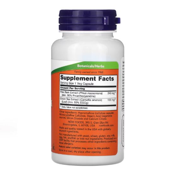 Pine Bark Extract, 240mg, 90 vcaps, NOW Foods - Vitax.ro