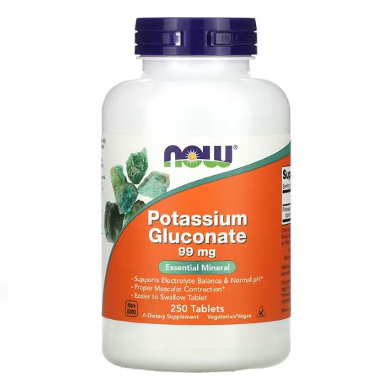 Potassium Gluconate, 99mg, 250 tabs, NOW Foods - Vitax.ro