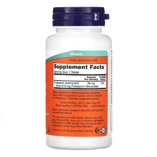 Potassium Gluconate, 99mg, 100 tablets, NOW Foods - Vitax.ro