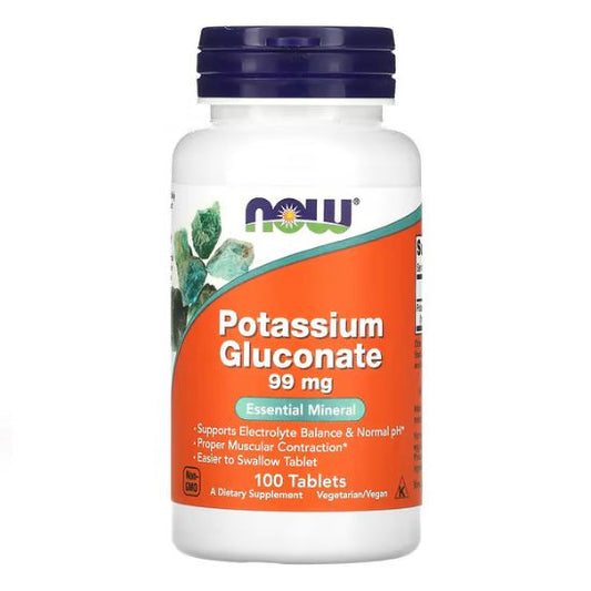 Potassium Gluconate, 99mg, 100 tablets, NOW Foods - Vitax.ro