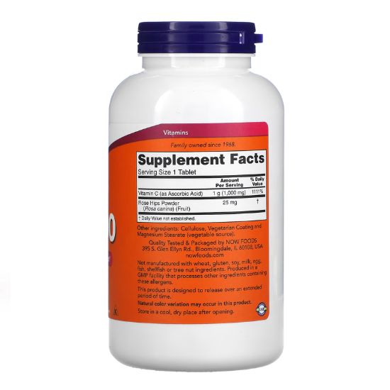 Vitamin C-1000 with Rose Hips - Sustained Release, 250 tablets, NOW Foods - Vitax.ro
