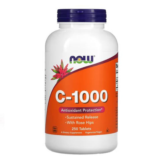 Vitamin C-1000 with Rose Hips - Sustained Release, 250 tablets, NOW Foods - Vitax.ro
