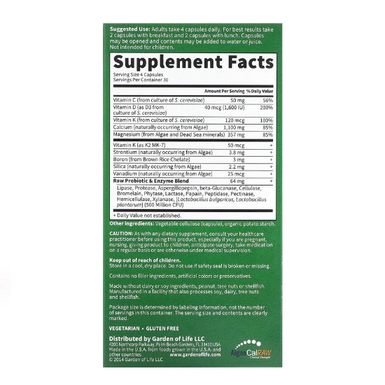 Vitamin Code Raw Calcium, 120 vcaps, Garden of Life - Vitax.ro