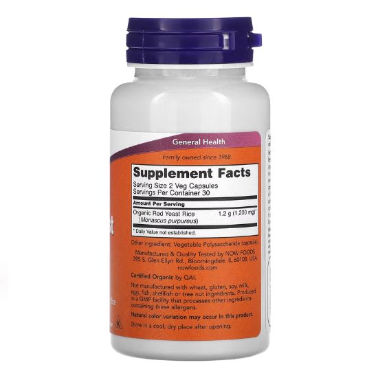 Red Yeast Rice, 600mg, 60 vcaps, NOW Foods - Vitax.ro