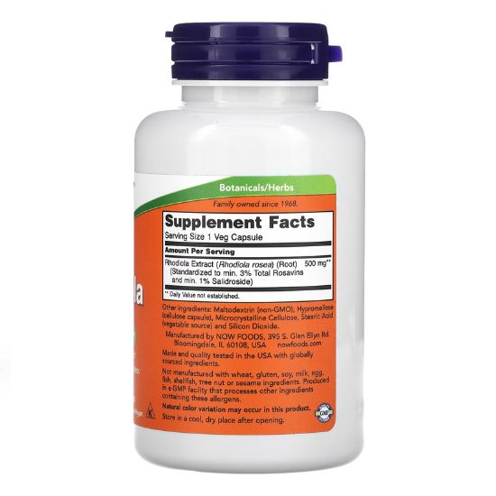 Rhodiola, 500mg, 120 vcaps, NOW Foods - Vitax.ro