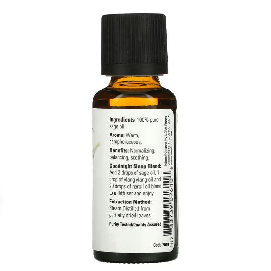 Essential Oil, Sage Oil, 30 ml, NOW Foods - Vitax.ro