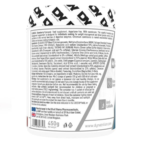Slender Cellulite & Fat Burner, Strawberry, 450g, Dorian Yates - Vitax.ro