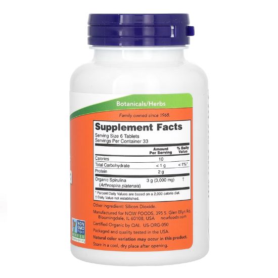 Spirulina Organic, 500mg, 200 tabs, NOW Foods - Vitax.ro