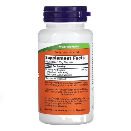 St. John's Wort, 300mg, 100 vcaps, NOW Foods - Vitax.ro