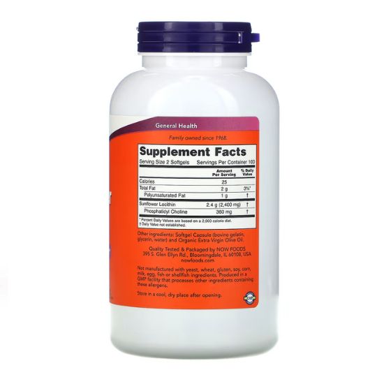 Sunflower Lecithin, 1200mg, 200 softgels, NOW Foods - Vitax.ro
