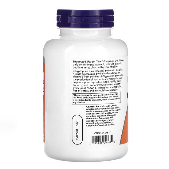 L-Tryptophan, 500mg, 120 vcaps, NOW Foods - Vitax.ro