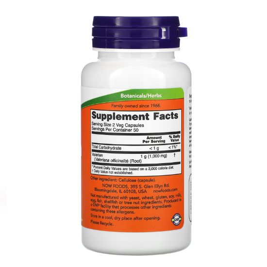 Valerian Root, 500mg, 100 vcaps, NOW Foods - Vitax.ro