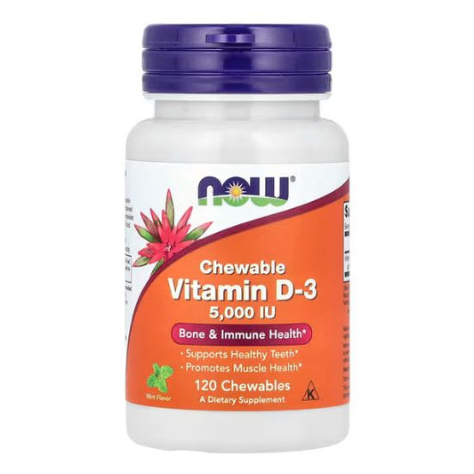 Vitamin D-3, 5000 IU (Chewable), 120 chewables, NOW Foods - Vitax.ro