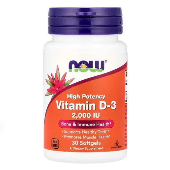 Vitamin D-3, 2000 IU, 30 softgels, NOW Foods - Vitax.ro