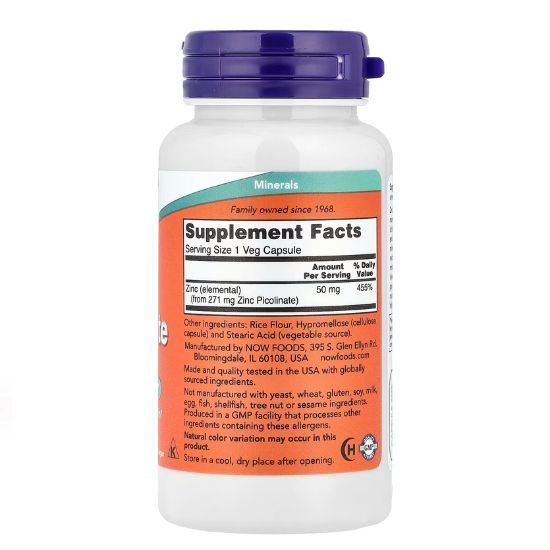 Zinc Picolinate, 50mg, 120 vcaps, NOW Foods - Vitax.ro