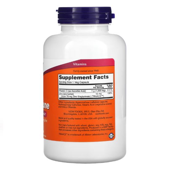 C-1000 Zinc Immune, 180 vcaps, NOW Foods - Vitax.ro