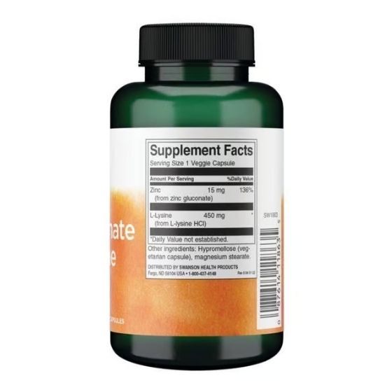 Zinc Gluconate & L-Lysine, 90 vcaps, Swanson - Vitax.ro