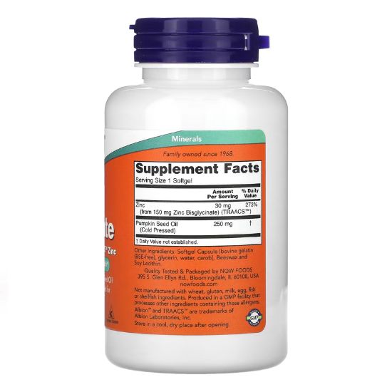 Zinc Glycinate, 120 softgels, NOW Foods - Vitax.ro