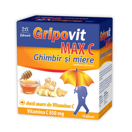 Gripovit Max C, Vitamina C 850mg Ghimbir Si Miere, Zdrovit, 10 Plicuri - Vitax.ro