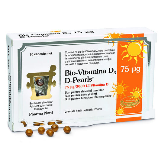 D Pearls Bio-Vitamina D3, 75mcg, Pharma Nord, 80 Capsule - Vitax.ro