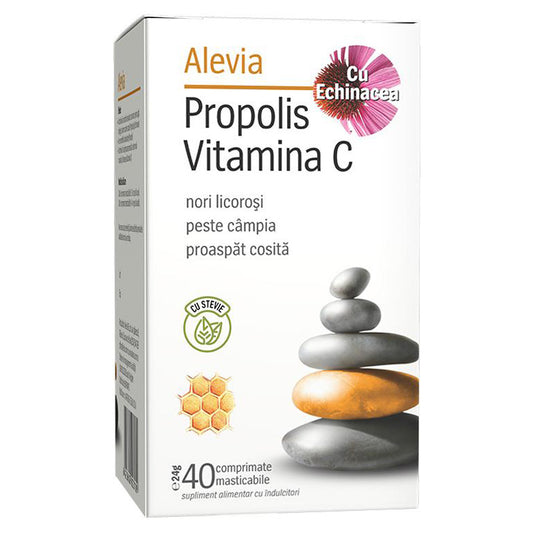 Propolis Vitamina C cu Echinacea si Stevie, Alevia, 40 Comprimate Masticabile - Vitax.ro
