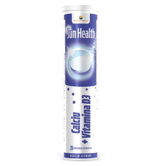 Sun Health Calciu + Vitamina D3, Sun Wave Pharma, 20 Comprimate Efervescente - Vitax.ro